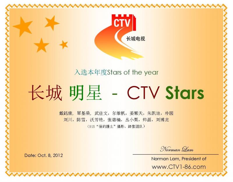 Certification of CTV Stars